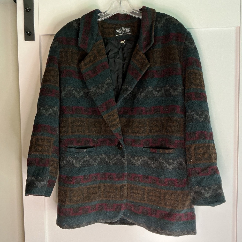 Braetan Southwest Aztec Wool Blend Blazer Jacket Women Large Western Yellowstone